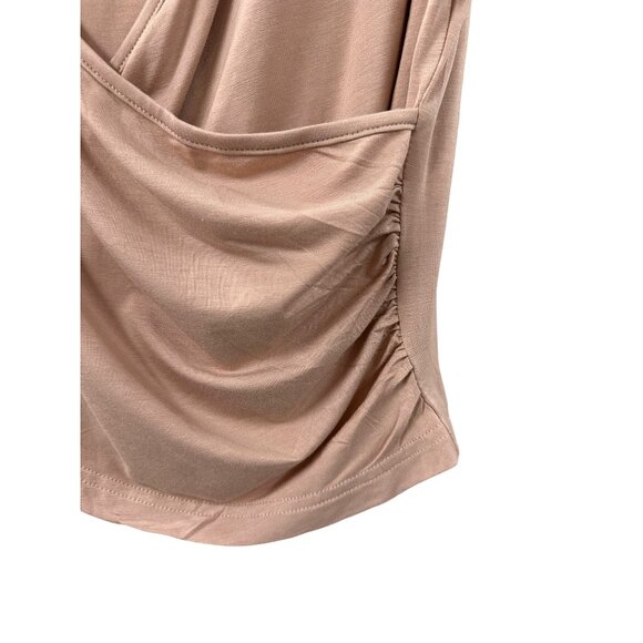 🌸3/$15🌸Deep V-Neck Cross BodyTaupe Crop Top Short Sleeve sz L - Picture 2 of 6